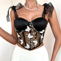 Adhara - Svart Mesh Korsett Crop Top
