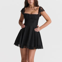 Miranda - Black Lace Patchwork A Line Dress