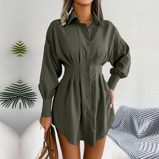 Adalee - Green Asymmetric Button-Up Shirt Dress - Model Mannequin