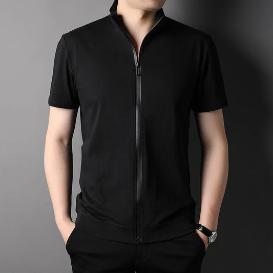 Theo -  Short Sleeve Zip Up Top