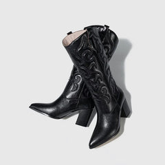 Nissa - Metallic Embroidered Cowboy Boots