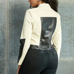 Shari - Black & White Color Block PU Faux Leather Jacket