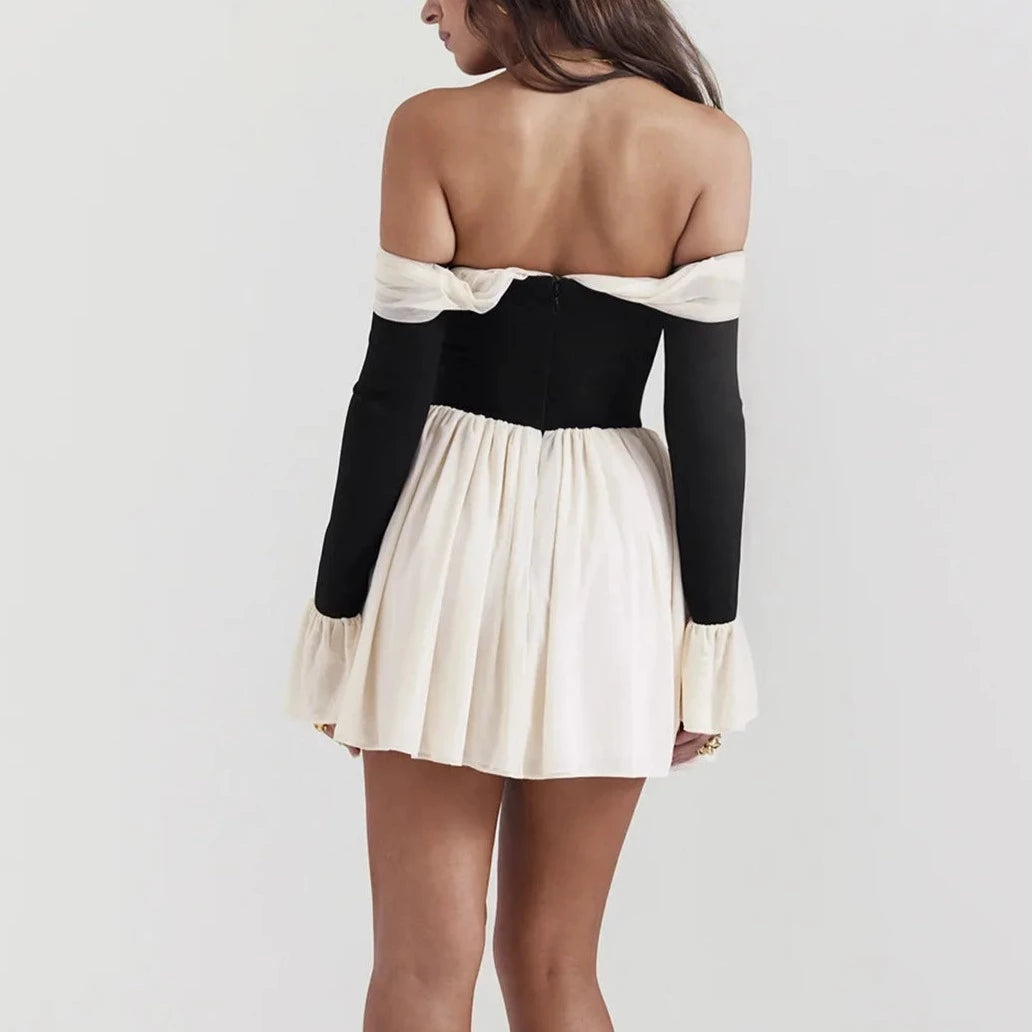 Alondra - White & Black Off The Shoulder A-Line Dress
