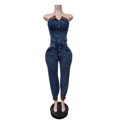 Xavielle – Denim Corset Top & Jogger Set