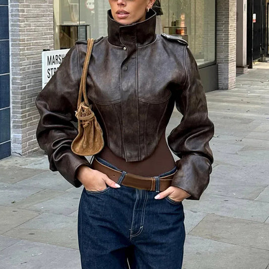 Tahlia - Cropped Faux Leather Jacket