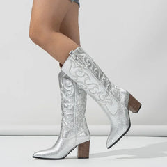 Nissa - Metallic Embroidered Cowboy Boots