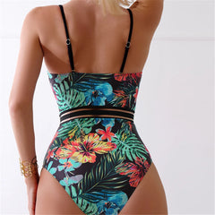 Olympia - Multicolor Leaves Print Swimsuit