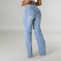 Zyphira – Rhinestone Distressed High Waist Jeans