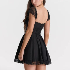 Miranda - Black Lace Patchwork A Line Dress