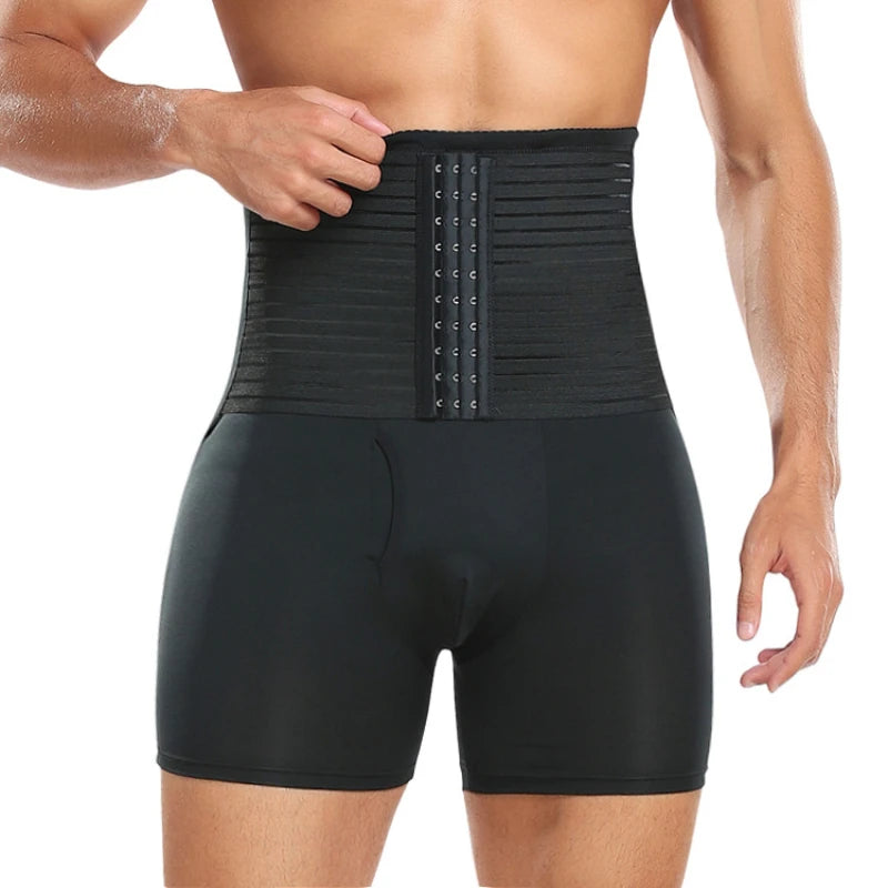 Men's Padded Shapewear Shorts & Built In Waist Trainer Belt