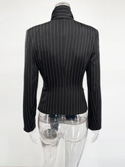 Janelle - Pinstripe Tie-Neck Blazer Top