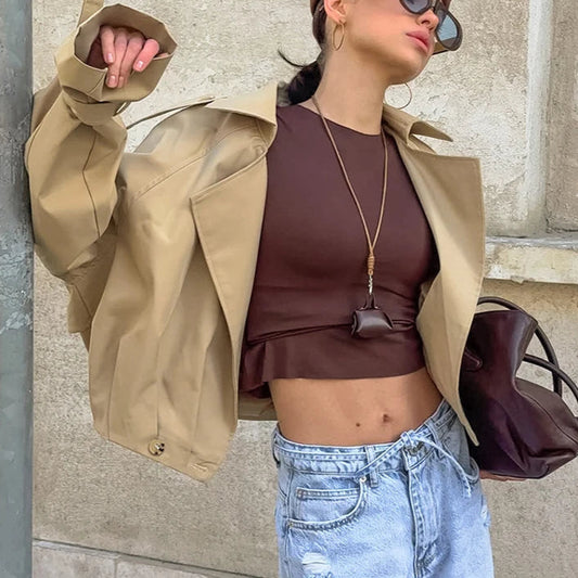 Lorelei - Khaki Cropped Trench Jacket