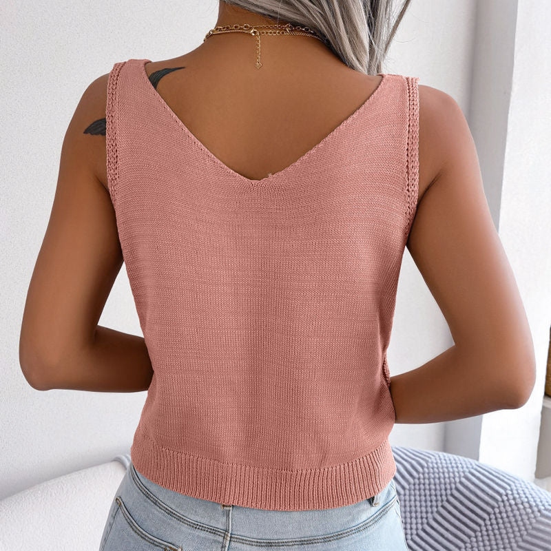Nancy - Pink Knitted Braided Tank Top