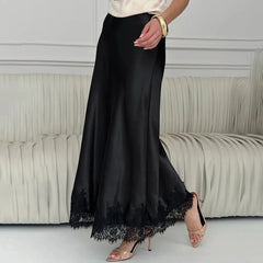 Solara - Satin Maxi Skirt with Lace Hem