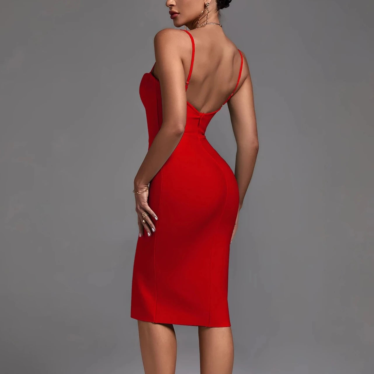Alicia - Red Front Split Bandage Dress