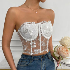 Noelle - Floral Lace Strapless Corset Top