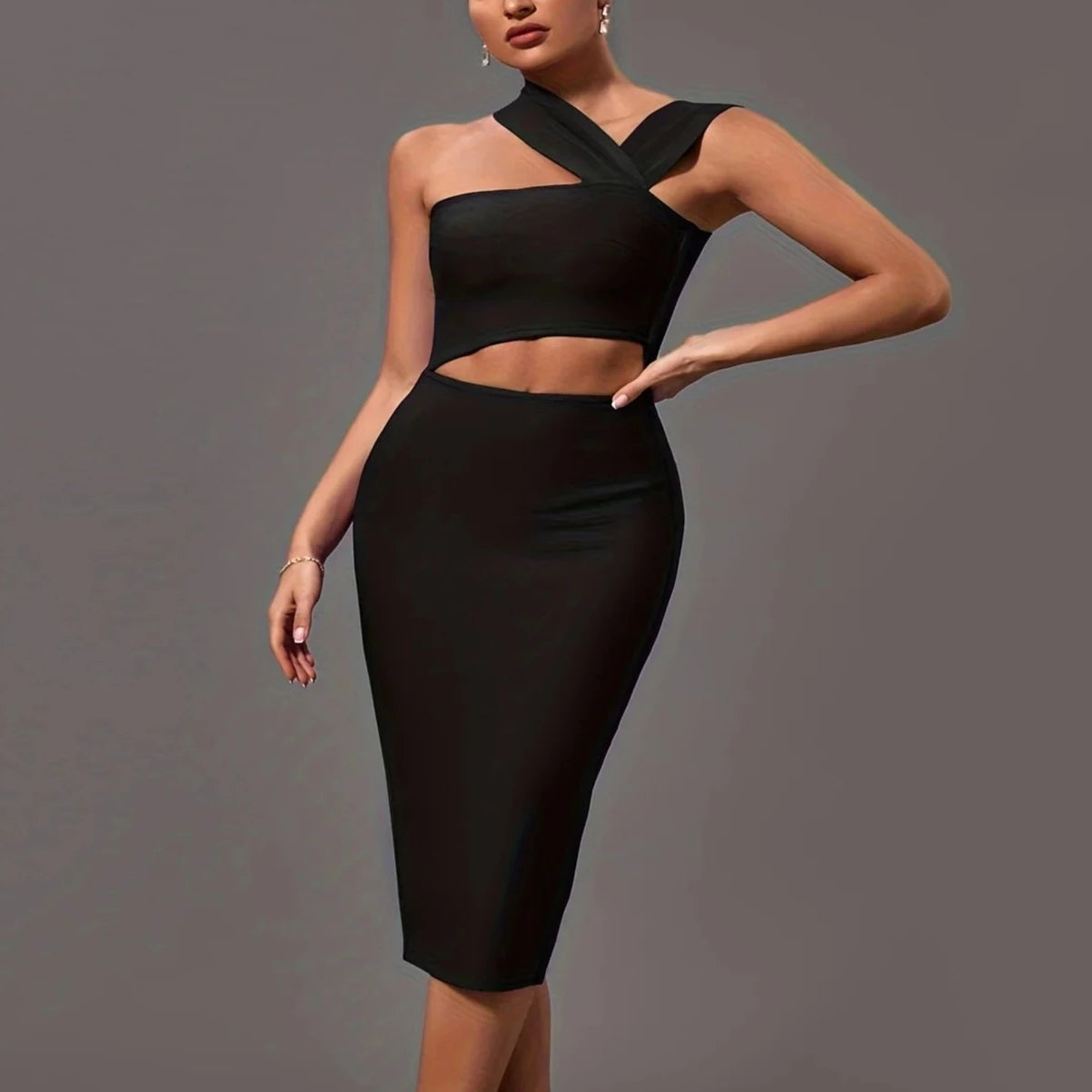 Lala - Black Cut Out Midi Bandage Dress
