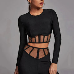 Pippa - Black Bandage Two Piece Crop Top & Pant Set