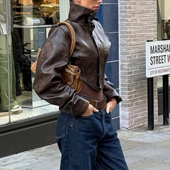 Tahlia - Cropped Faux Leather Jacket