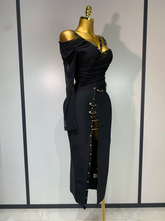 Lysandria – One Shoulder Safety Pin Bandage Evening Dress