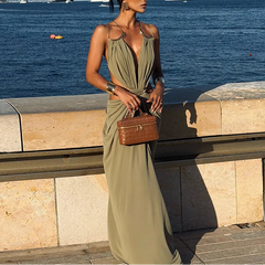 Solenne – Plunge Draped Open Back Maxi Dress