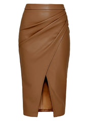 Matalia - High Waist Faux Leather Midi Skirt