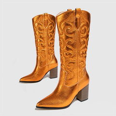 Nissa - Metallic Embroidered Cowboy Boots