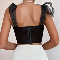 Adhara - Svart Mesh Korsett Crop Top