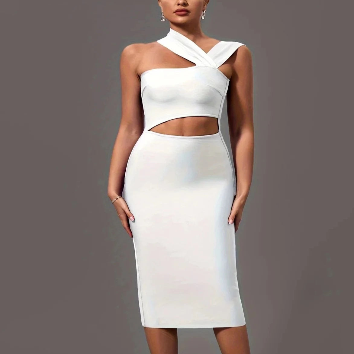 Lala - White Cut Out Midi Bandage Dress