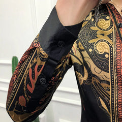 Luca - Black Long Sleeve Gold Baroque Print Shirt