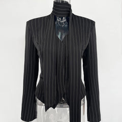 Janelle - Pinstripe Tie-Neck Blazer Top