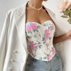 Liza - Floral Printed Strapless Fishbone Corset Top