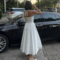 Liora - White Halter A-Line Midi Dress