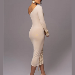 Gianna - White One Shoulder Mesh Ruched Bodycon Dress