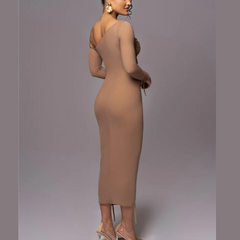 Gianna - Brown One Shoulder Mesh Ruched Bodycon Dress