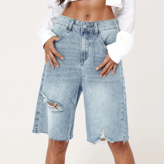 Zaylina – Distressed Denim Bermuda Shorts