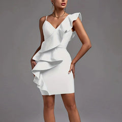 Elena - White Ruffle Bandage Dress