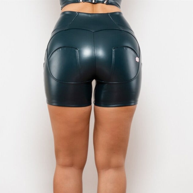 Cheeky Blue High Waist Faux Leather Butt Lift Shorts