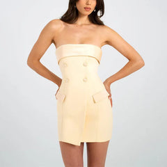Ororo - Beige Bandeau Fold Over Mini Dress
