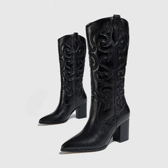 Nissa - Metallic Embroidered Cowboy Boots