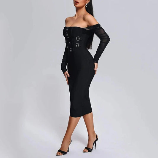 Aldina - Black Off Shoulder Bandage Dress