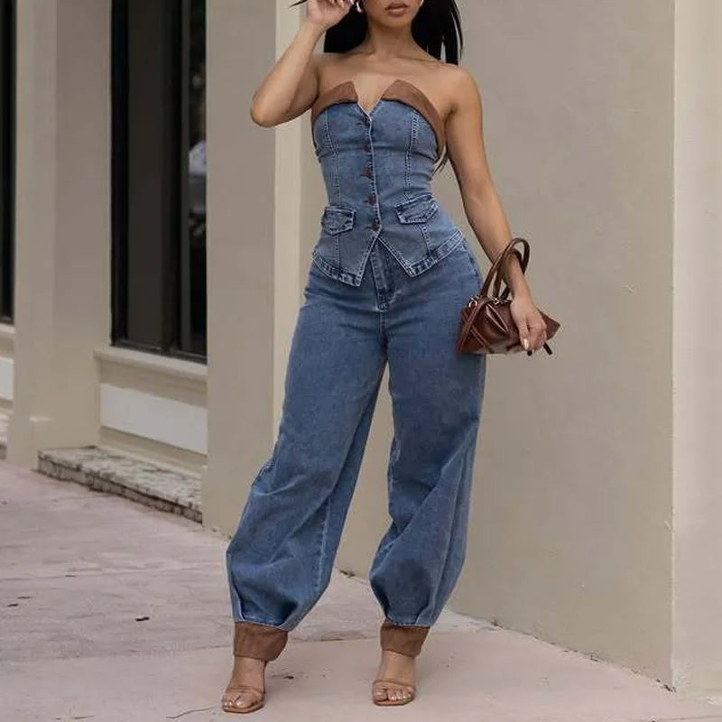 Xavielle – Denim Corset Top & Jogger Set