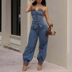 Xavielle – Denim Corset Top & Jogger Set