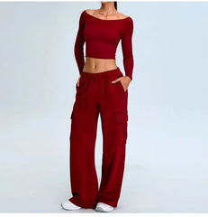 Arwen - Off Shoulder Long Sleeve Activewear Top