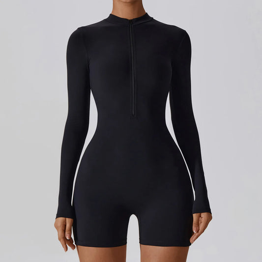 Karina - Long Sleeve Zipper Active Romper