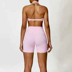 Brazalete de cuello de halter sin costuras y pantalones cortos de cintura alta