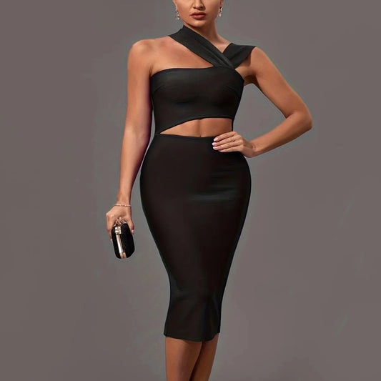 Lala - Black Cut Out Midi Bandage Dress