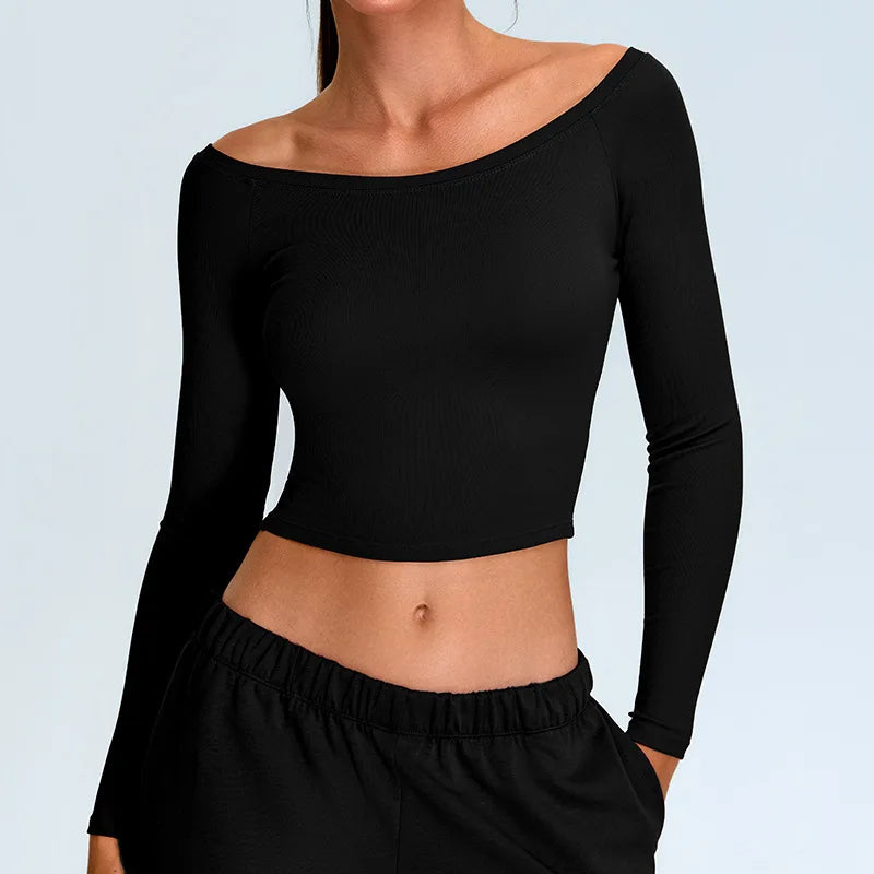 Arwen - Off Shoulder Long Sleeve Activewear Top