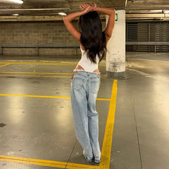 Zephirra – Rhinestone Star Cut-Out Wide Leg Jeans