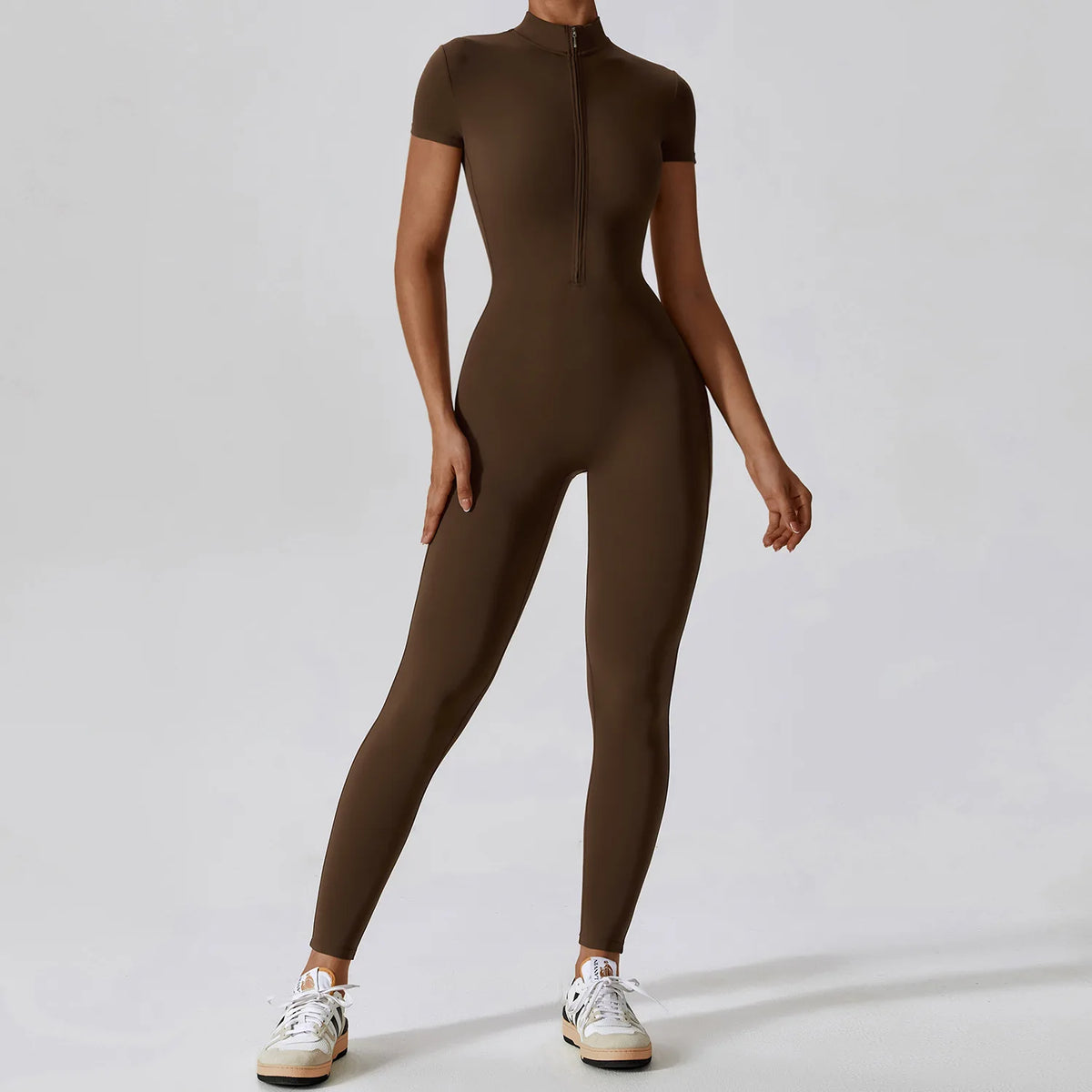 Joyce - Short Sleeve Mock Neck Active Zipper Jumpsuit